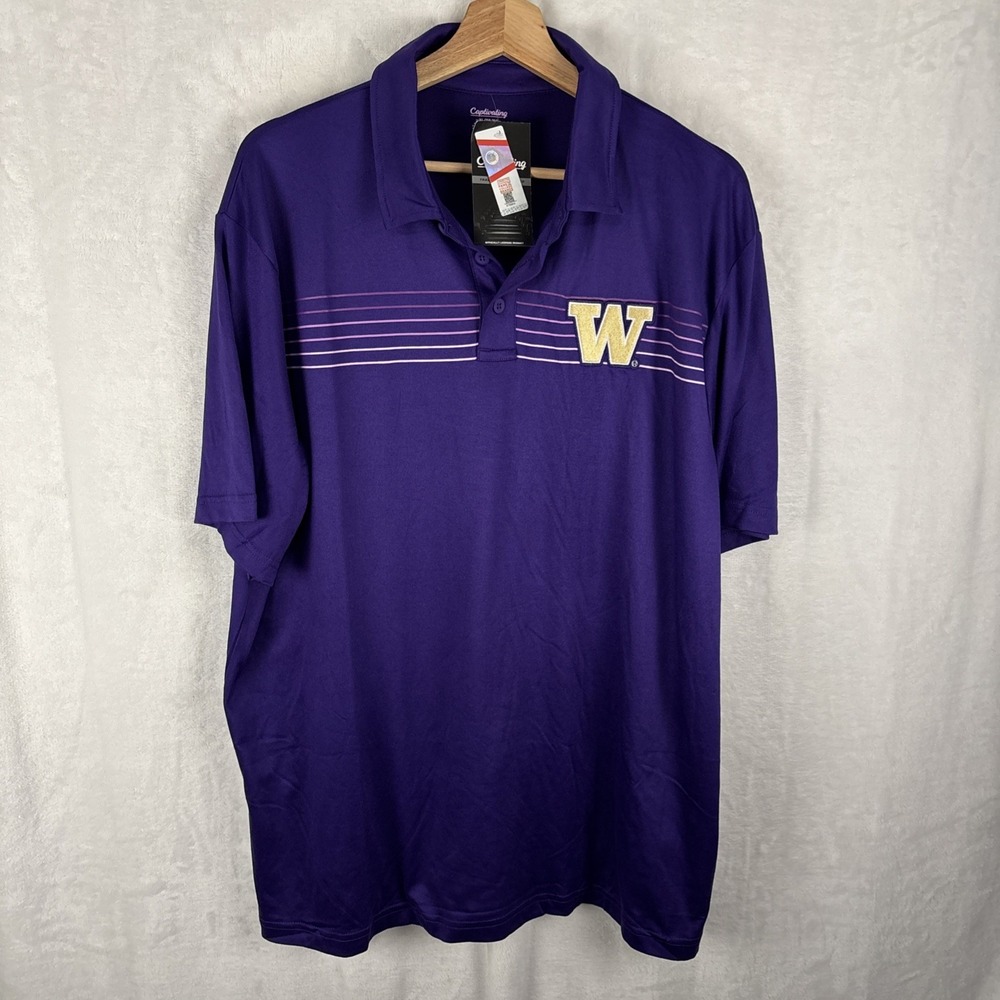 Washington Huskies NCAA Purple Embroidered Performance Polo Shirt Size XL NWT